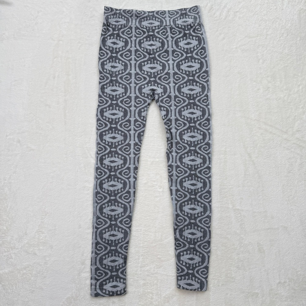 Lucky Brand Leggings Womens L/XL Grey Black Medallion Ikat Geometric High Rise